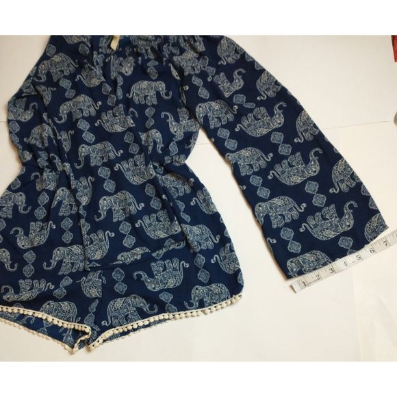 Jesse & J Blue White Elephant Shorts Romper Size Large - Picture 8 of 9